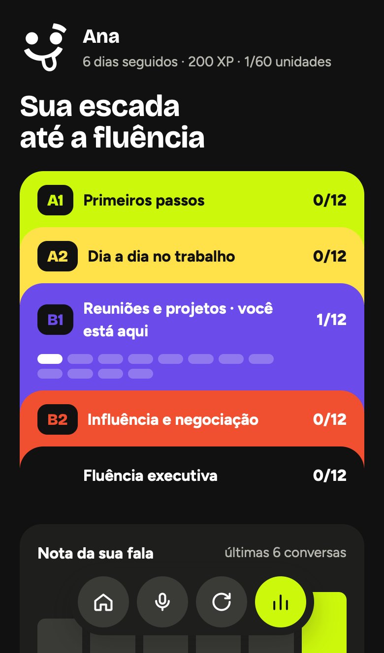 Tela de progresso com a escada de níveis e a nota da fala